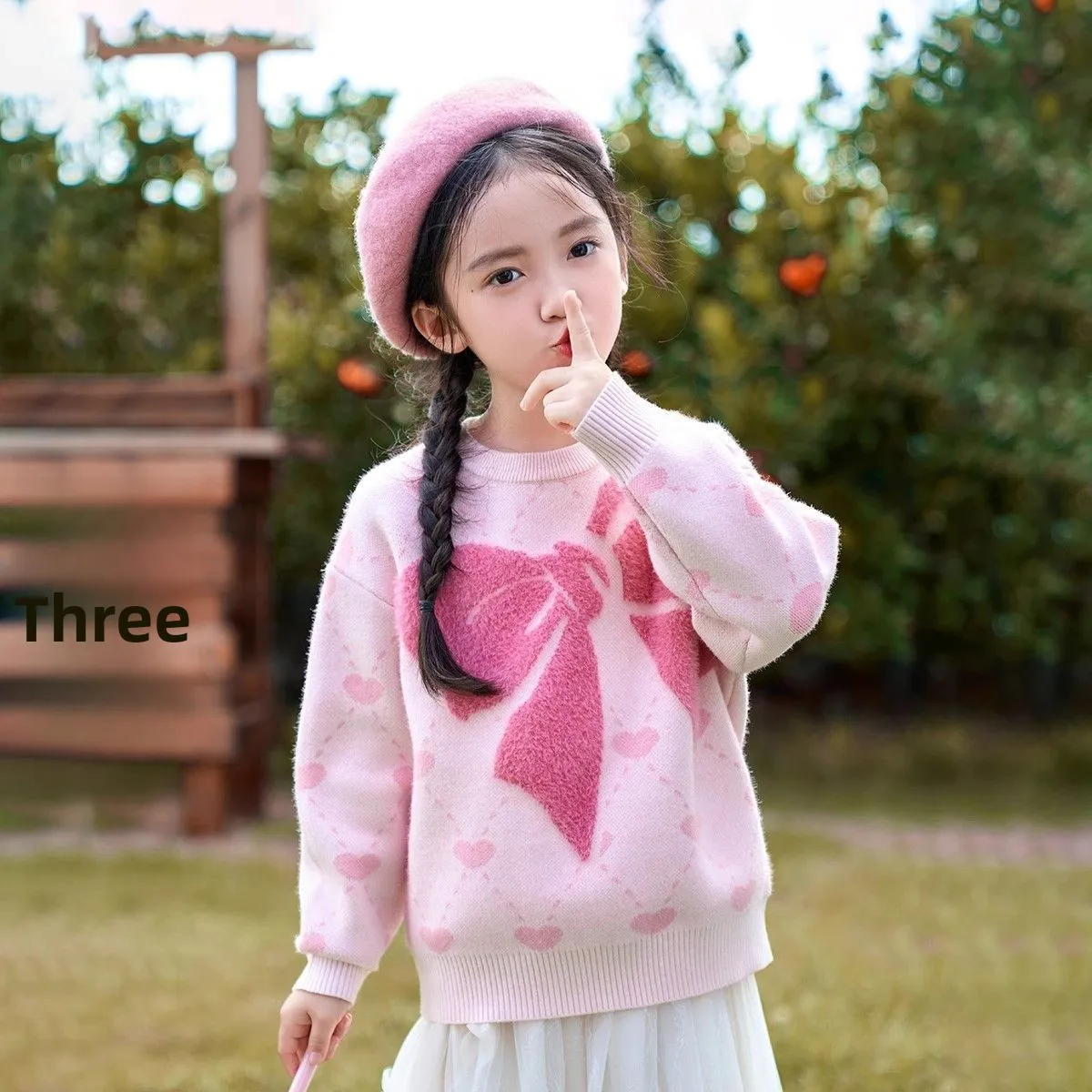 

Круглый пуловер для девочек Ne с узлом, зимний модный вязаный топ для детей среднего и старшего возраста