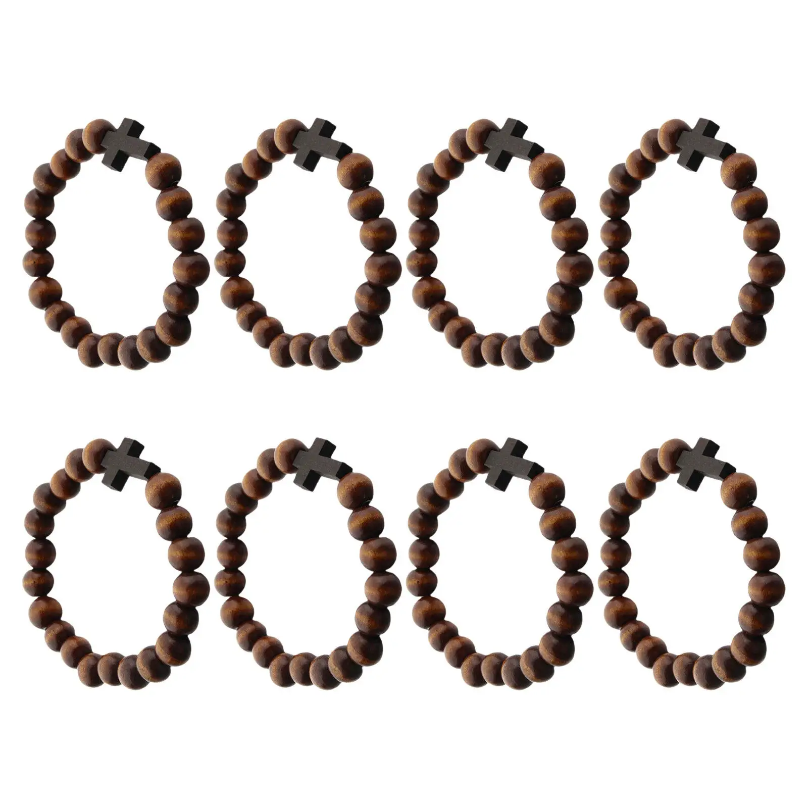 8Pcs Wooden Beaded Bracelet Stretch Elastic Religious Faith Prayer Jewelry Gift Bracelet Devotional Bracelets