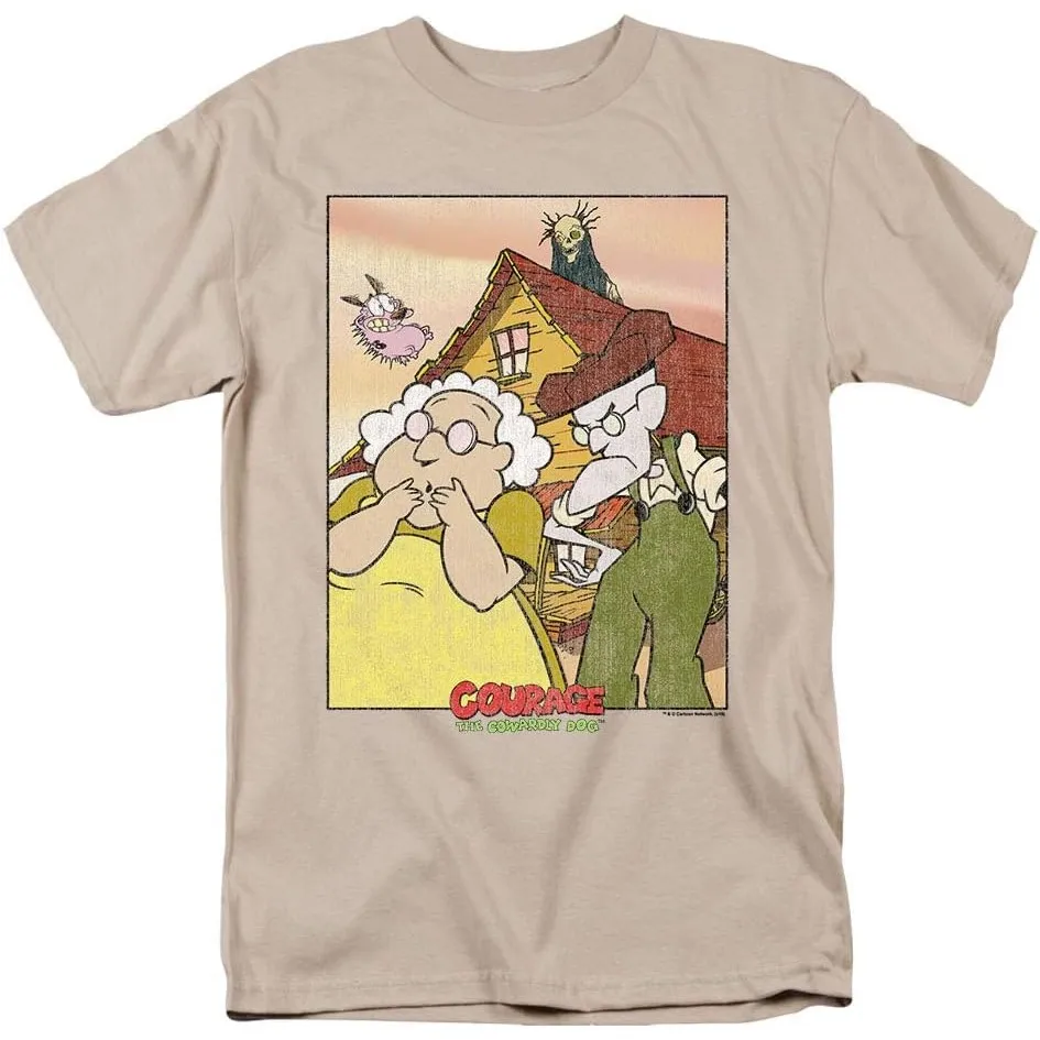 Courage The Cowardly Dog American Gothic Parody Graphic Tee Men's Short Sleeve Cotton Crewneck T-Shirt