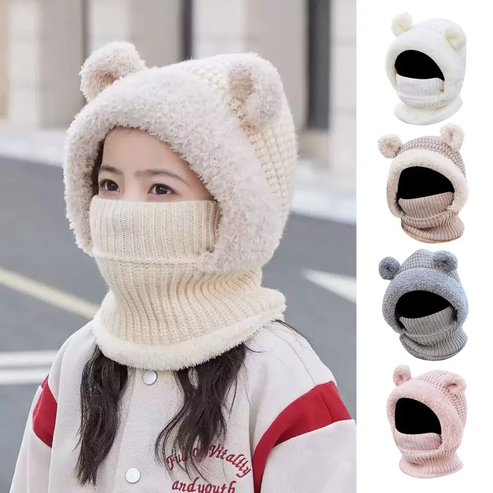 

Soft Woolen Kids Winter Hat Ear Protection Windproof Hooded Cap Adjustable Balaclava Hat Winter