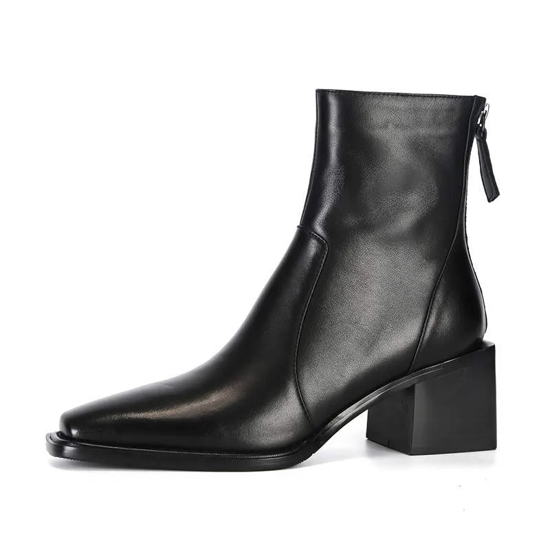 Dilalula Genuine Leather Short Boots Women Square Toe Thick High Heels Women Daily Autumn Winter Chelsea Boots Female 2025