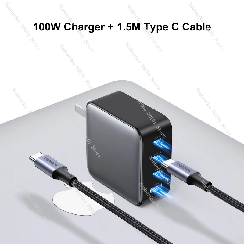 UGREEN 100W Fast Charging  USB C Charger Nexode 4 Port GaN Foldable Wall Charger Power Adapter with Cable for MacBook Pro Air