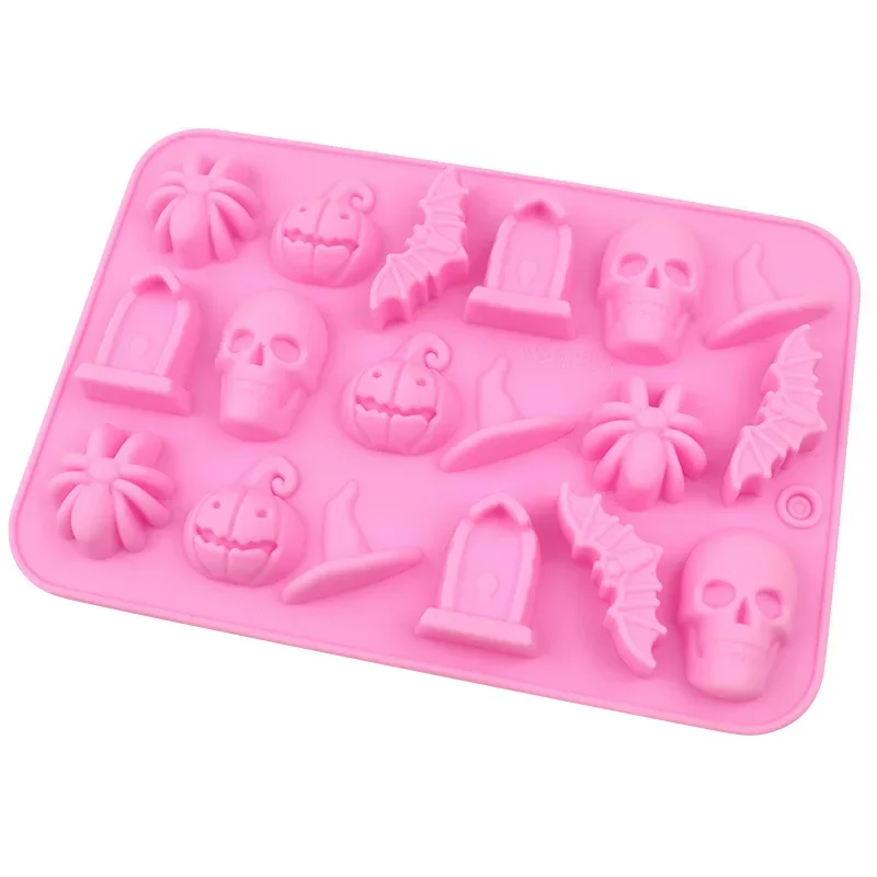18 Cavities Halloween Scary Silicone Mold Hat Skull Tomb Bat Pumpkin Spider Chocolate Gummy Mould Cake Decoration Baking Mold