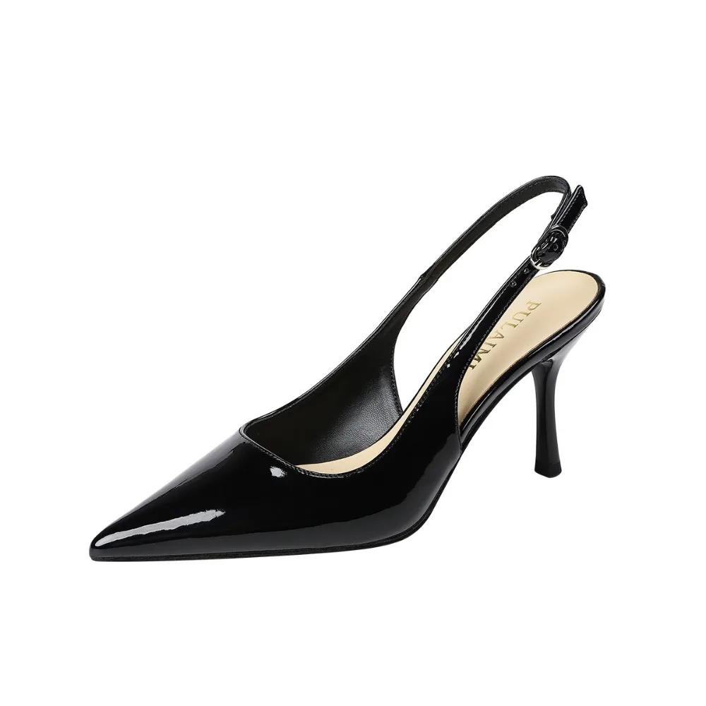 

Женские туфли на высоком каблуке из лакированной кожи сзади, пустые сандалии на шпильке с острым носком и неглубоким носком, женская обувь