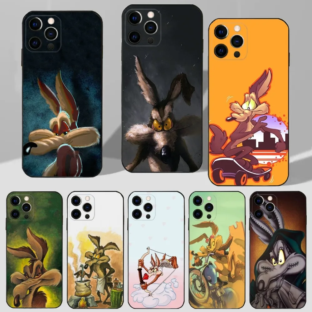Road Runner W-Willy C-Coyote Phone Case For iPhone 16,15,14,13,12,11 Plus,Pro Max,XS,X,XR,SE,Mini,8,7 Soft Silicone Black Cover