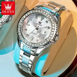 OLEVS Original Diamond Dial Quartz Watch for Women Fashion Ladies Watches Stainless Steel Waterproof Luminous Women's Wristwatch