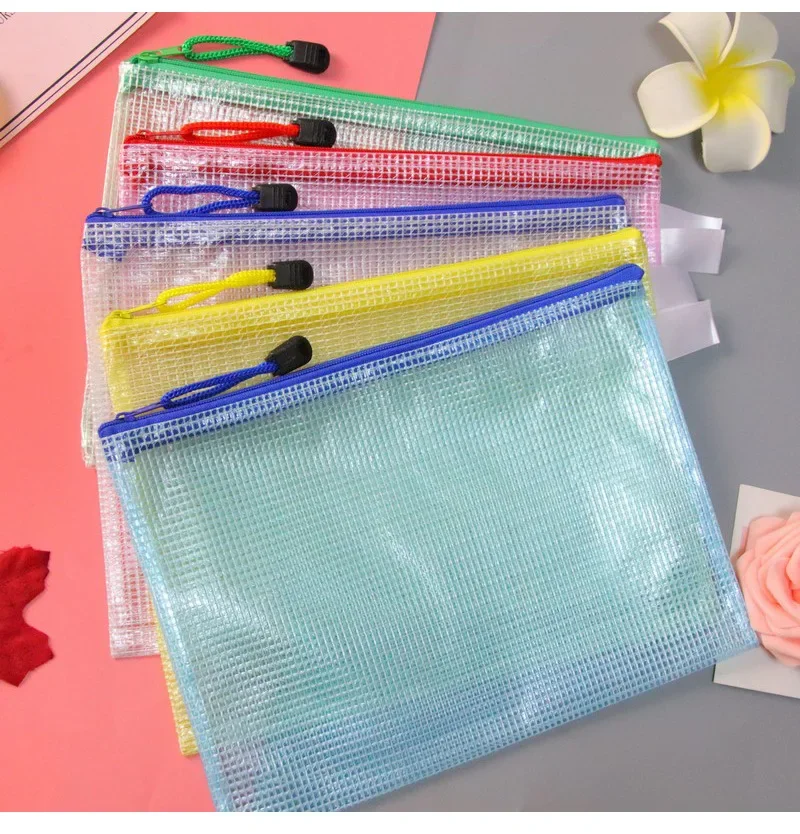 5PCS New Zipper Mesh Bag File Bag Subject Bag Sorting and Storing Transparent Waterproof File Bag Mesh for Students