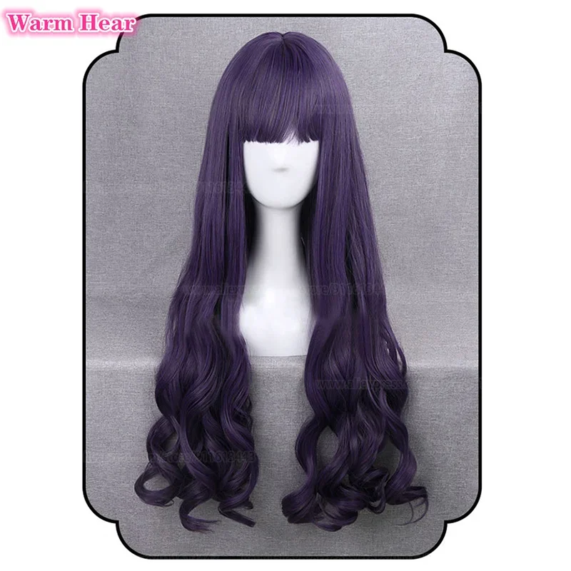 Anime Card Captor Sakura Tomoyo Daidouji Cosplay Wig 80cm Long Dark Gray Purple Curly Heat Resistant Woman Party Wigs   Wig Cap