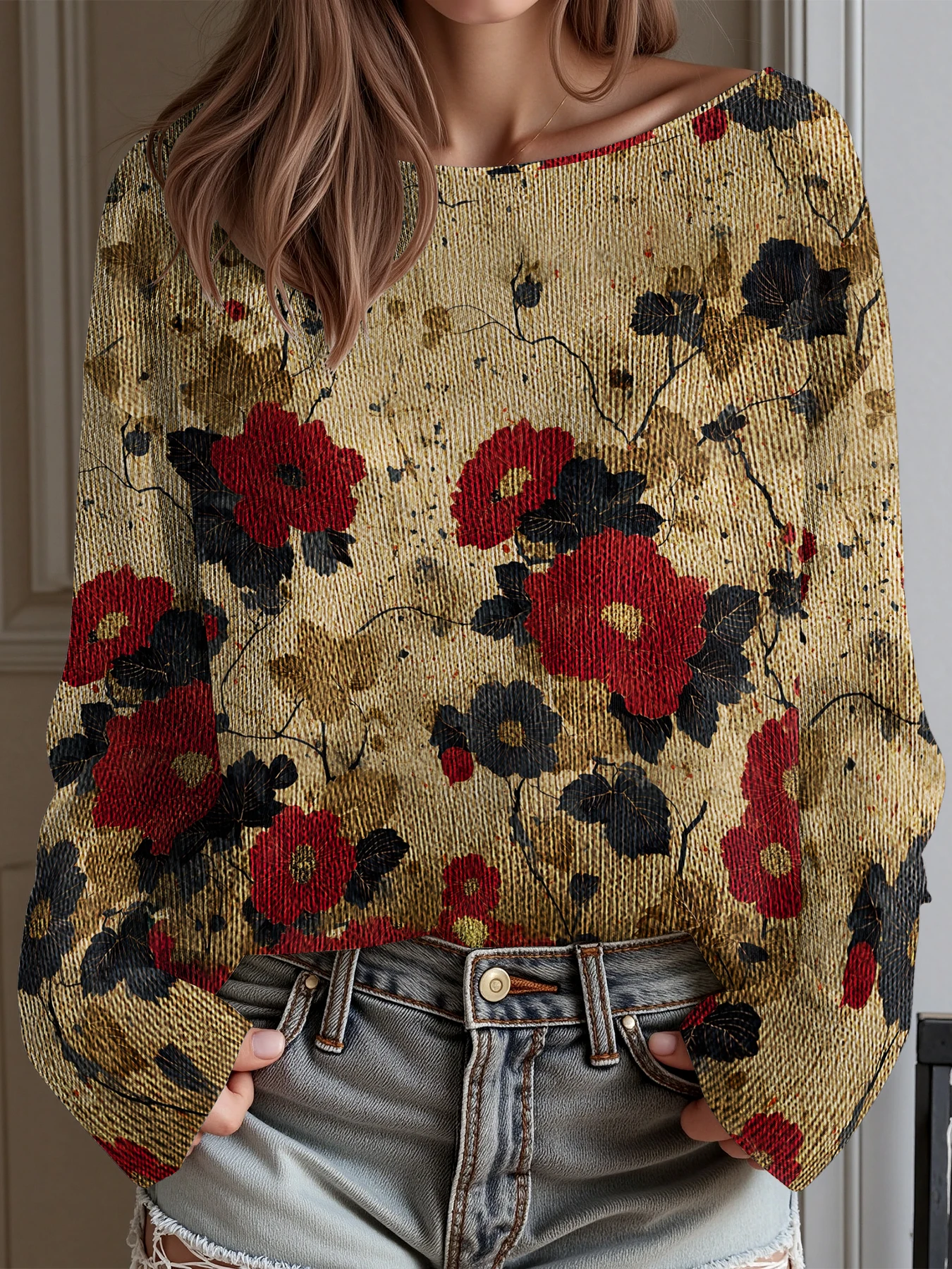 

Осенне-зимний пуловер с цветочным принтом, женские винтажные свитера, модные повседневные шикарные женские свитера, уличная модная одежда