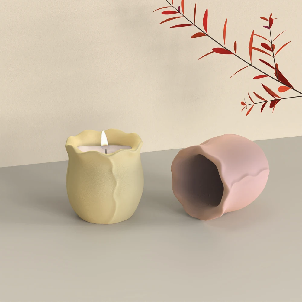 Molde de copo de vela de silicone, molde de flor de tulipa, jarra de concreto, moldes de vaso de flores, estilo europeu, design de decoração de casa