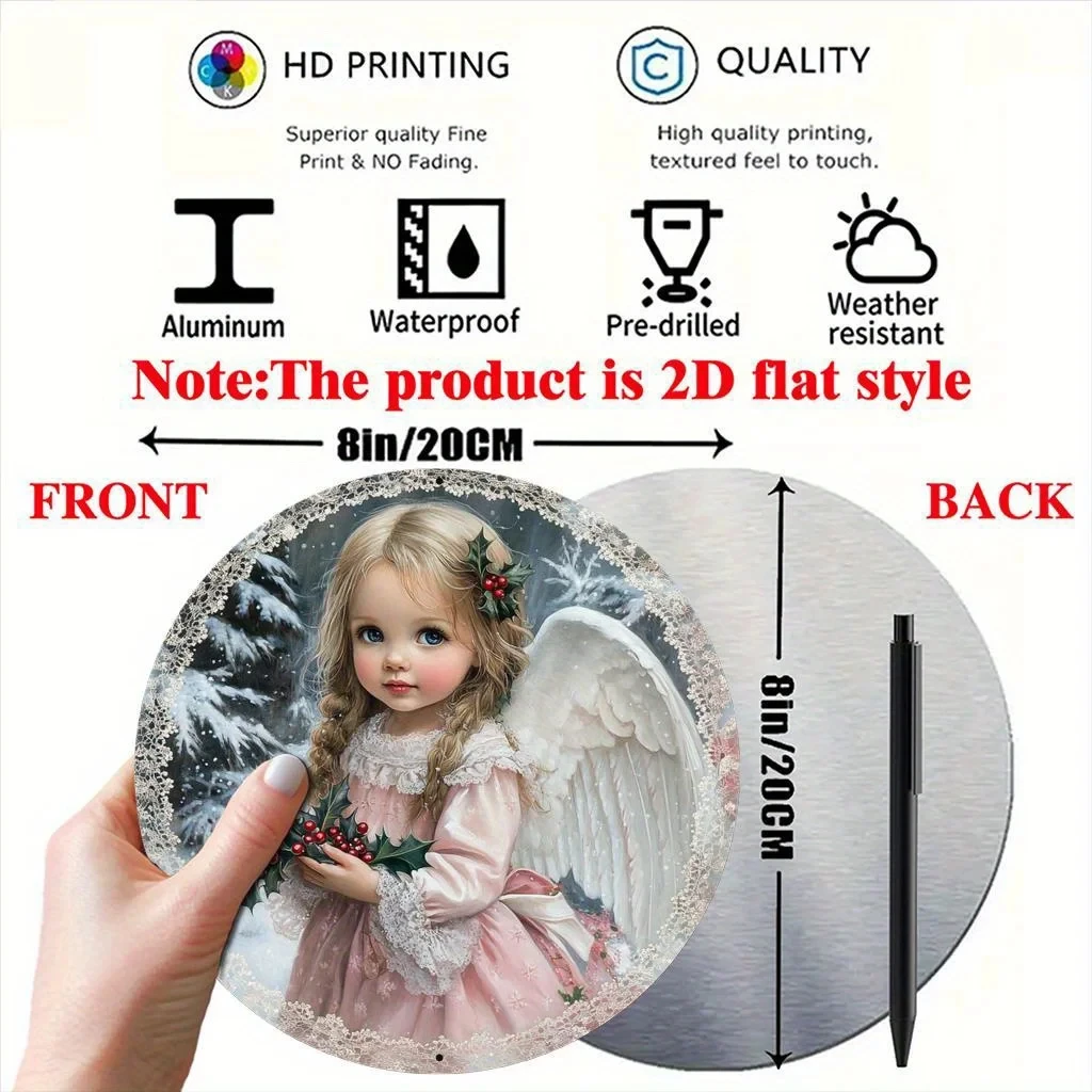 Enchanting Little Angel 8x8inch Round Metal Wall Decor - Perfect for Kitchen, Living Room, and Office |   The Ideal Christmas Gift