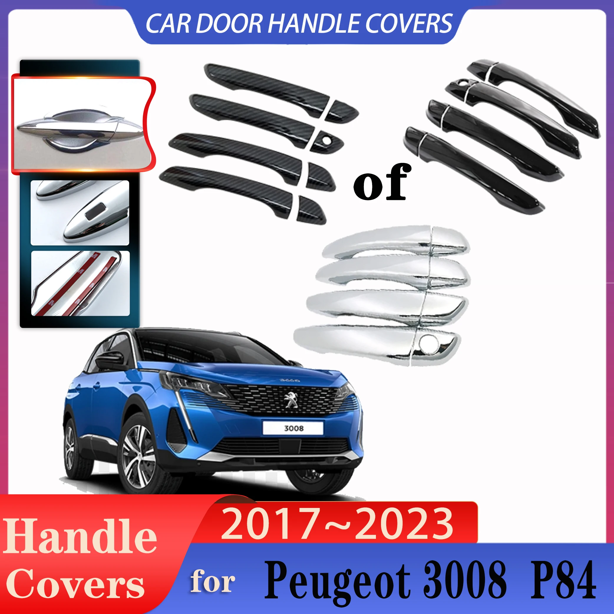 For Peugeot 3008 Accessories P84 MK2 2017~2023 Car Door Handles Covers Exterior Scratch Protective Decor Anti-rust Accessories