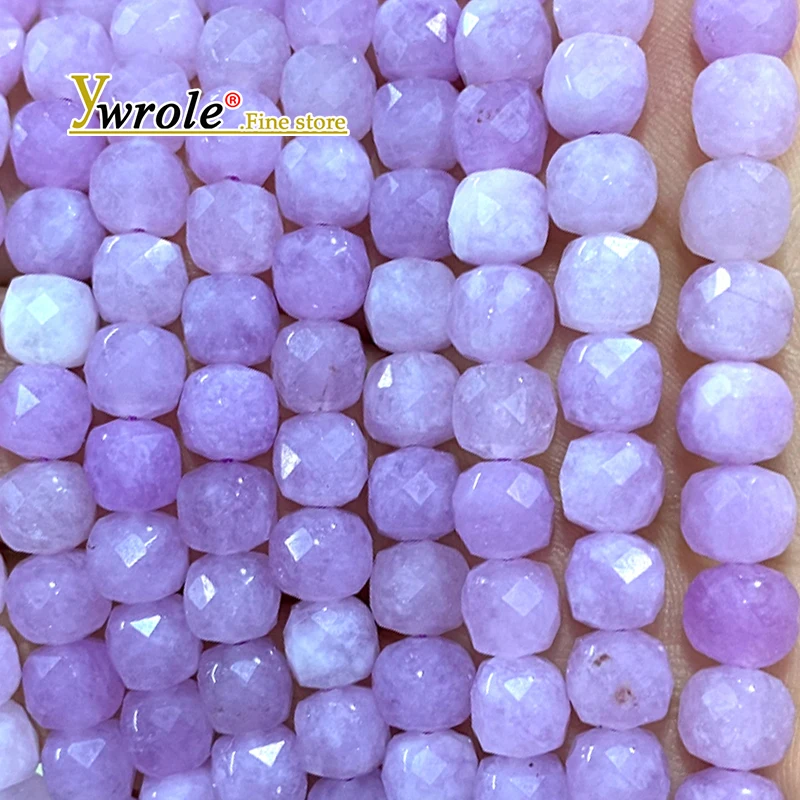 Faceted Cube 7-8mm Natural Stone Chalcedony Kunzite Color Loose Square Spacer Beads for Jewelry Making Diy Bracelet Accessories