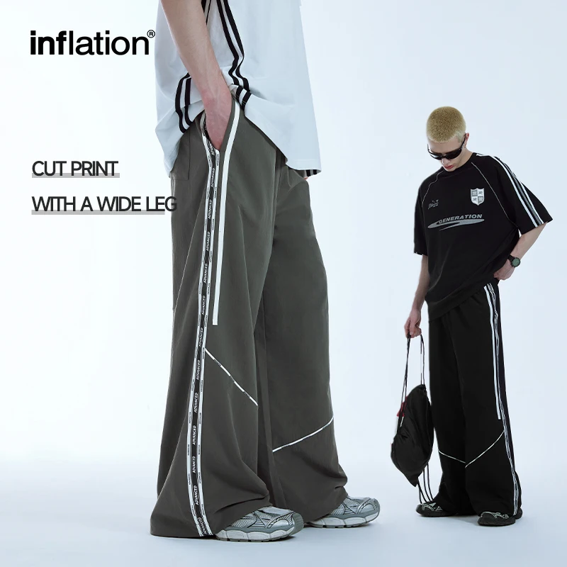 INFLATION Retro Side Splicing Track Pants Men Sportswear Wide Leg Pants