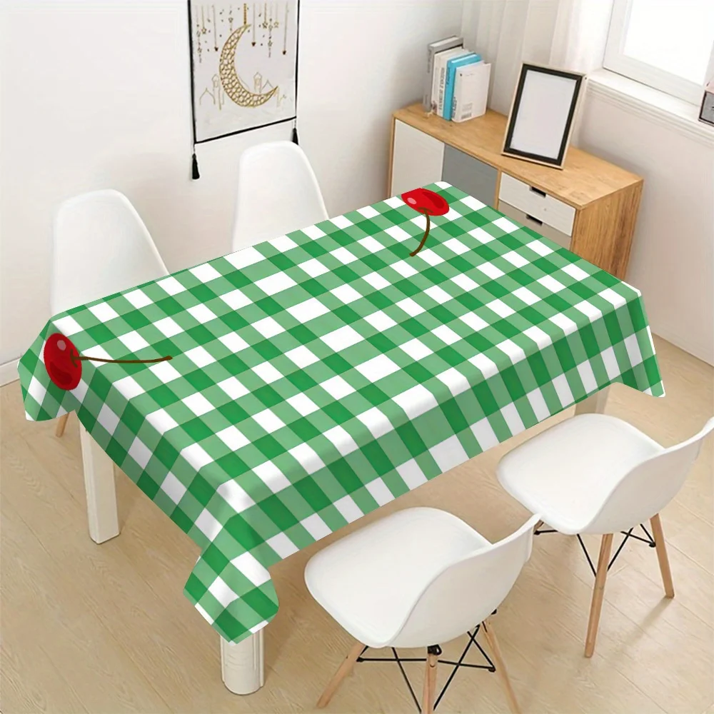 Green and White Gingham Picnic Tablecloth Waterproof Dining Table Cover for Outdoor Patio Picnic Area