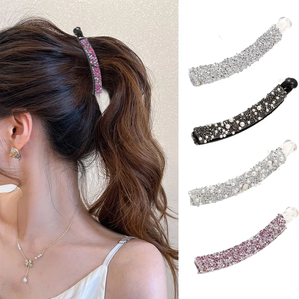 Cristal Banana Hair Clip para Mulheres, Strass Hairpin, Clip Gift, Hairgrip Acessórios, Moda