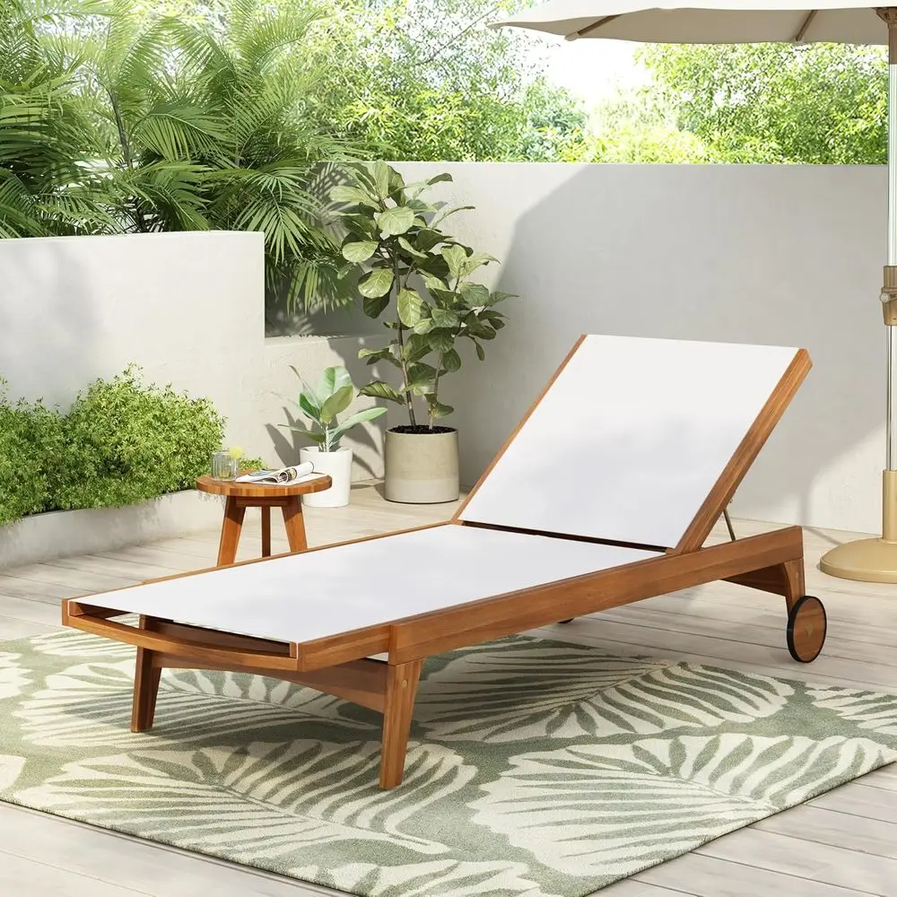 

Tristy Chaise Lounge Chair Outdoor, Acacia Wood e Suthing Pool Lounger, Adjustable Backrest Single Lounge Soa, Patio Lounge Chai