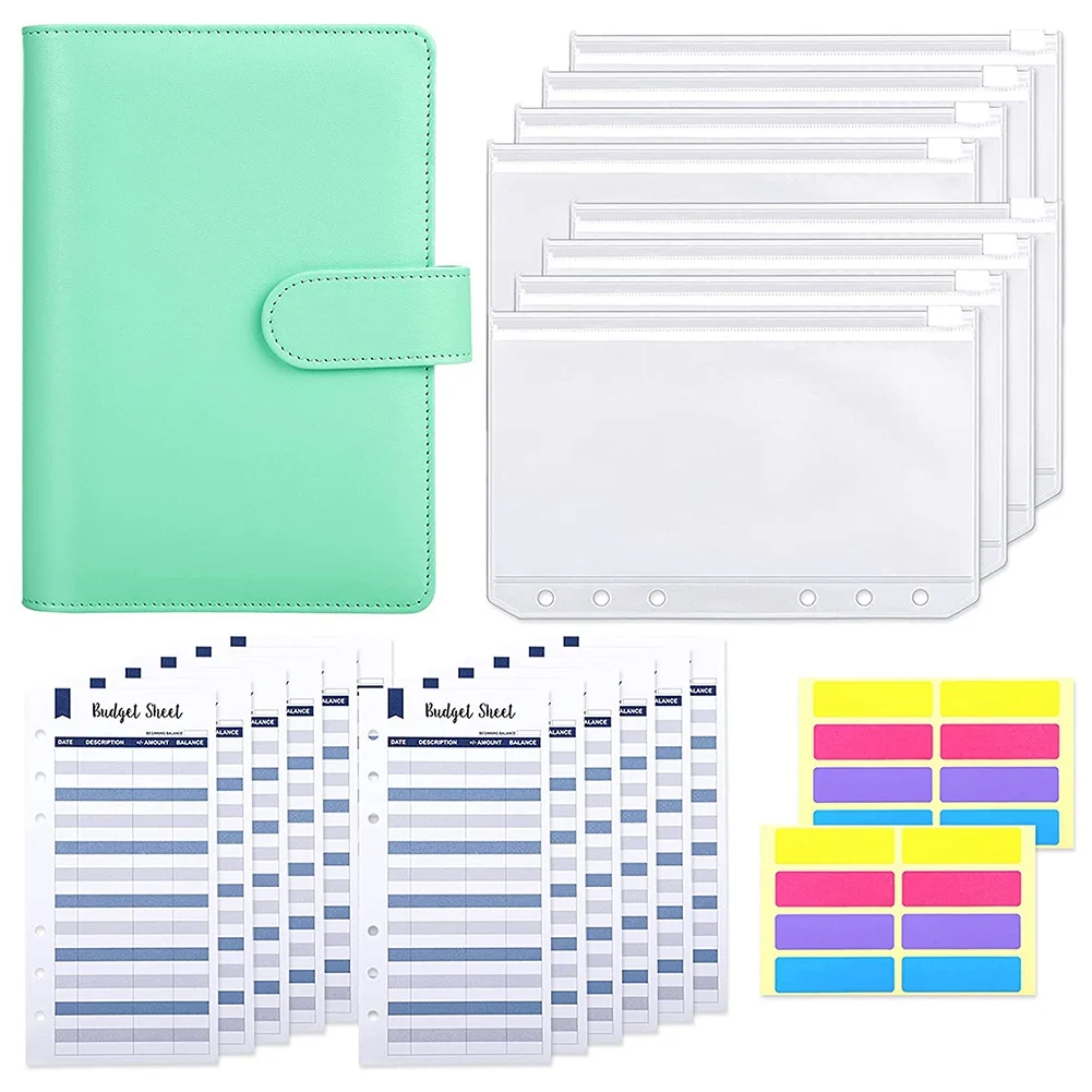 

A6 PU Leather Budget Binder A6 Binder Pockets,Expense Budget Sheets,6 Ring Binder Budget Envelopes System with Sticker C