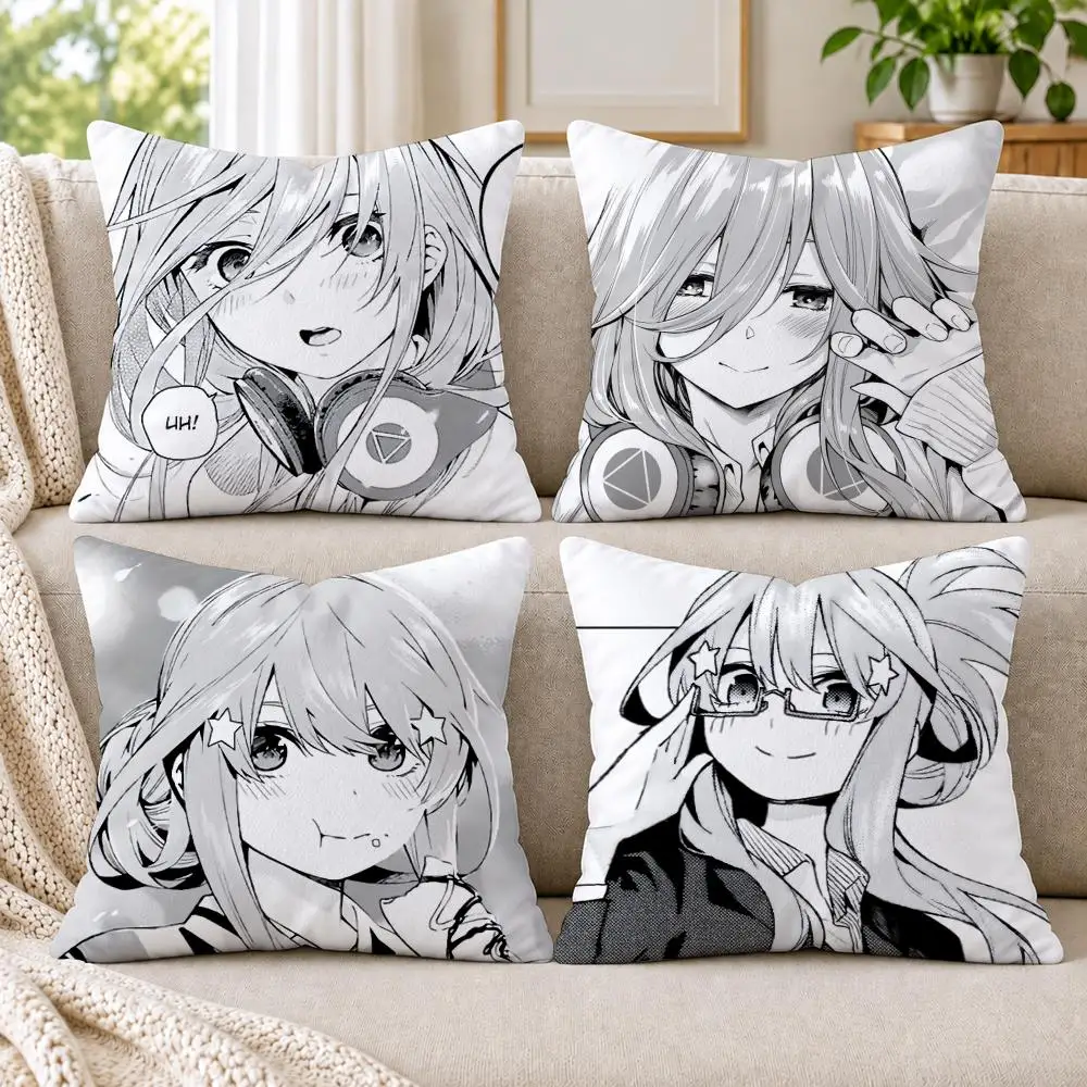 M-Miku Nakano W-Waifu Cushion Cover Short Plush Double-Sided Printing Sofa Bedroom Living Room Throw Pillow Cover Home Decor