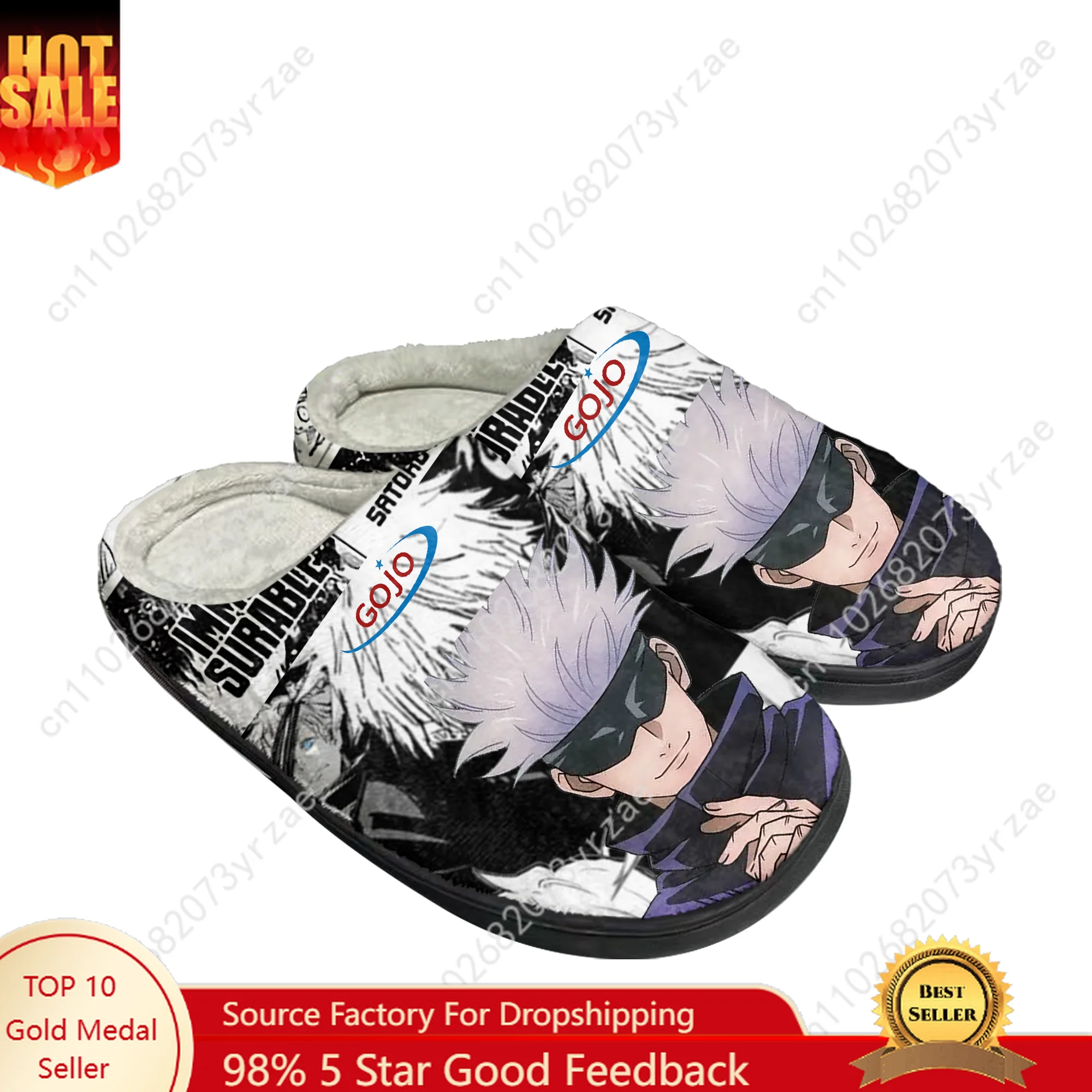 Satoru Gojo zapatos de algodón, zapatillas familiares para hombres, mujeres y adolescentes, zapatos cálidos informales de felpa de alta calidad para interiores, zapatillas hechas a medida