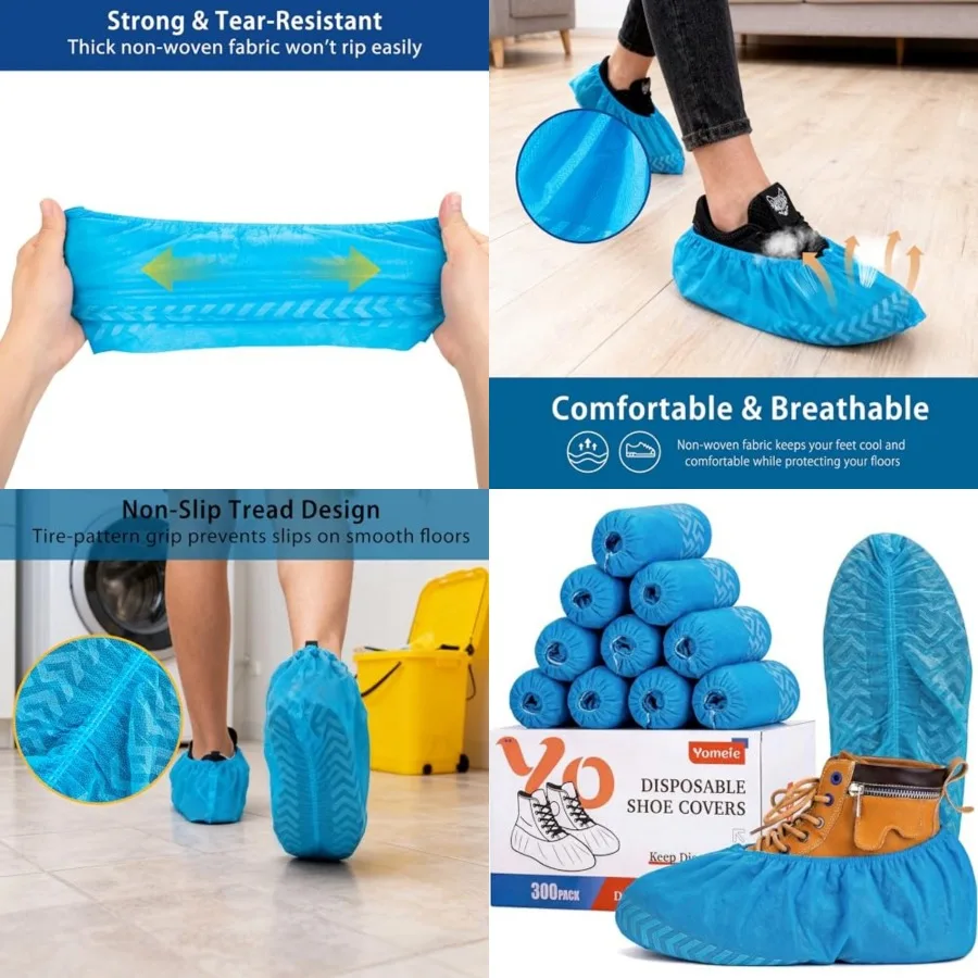 

X-Large Shoe Covers Disposable [300-Pack] - Blue Non-Woven Fabric Disposable Shoe Covers for Indoors, Fits Men's Size 13 Durabl