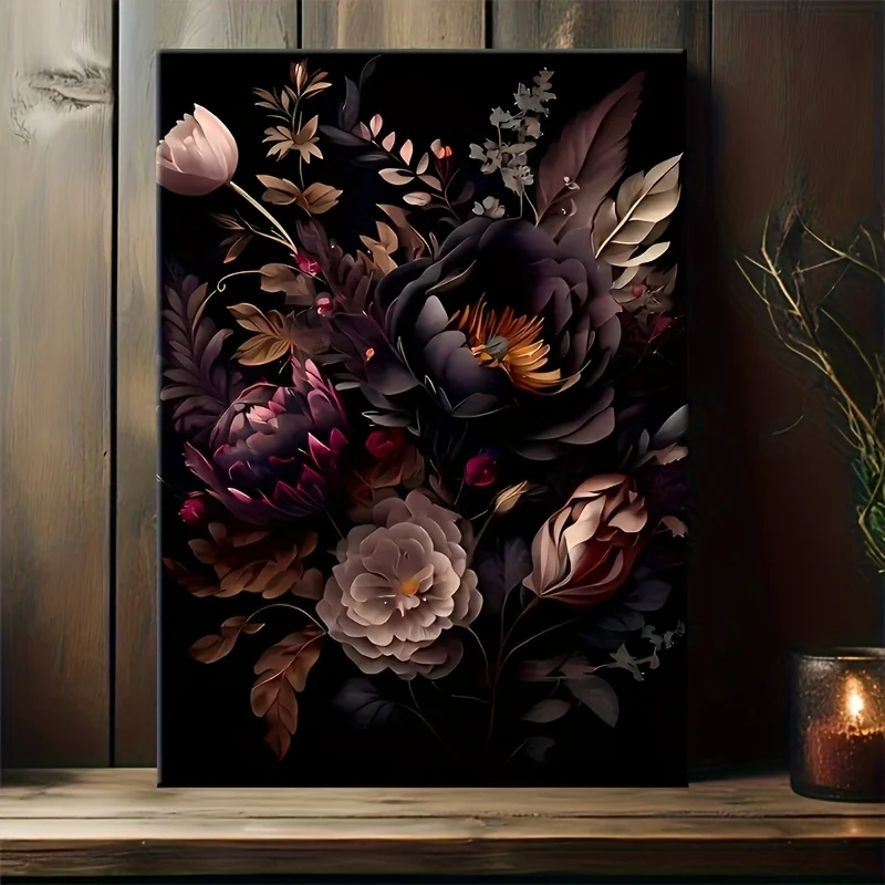 (No frame)1pc Art Decor Bohemian Style Victorian Floral Canvas Wall Art Print Waterproof Wooden Frame Poster, Suitable for Ho