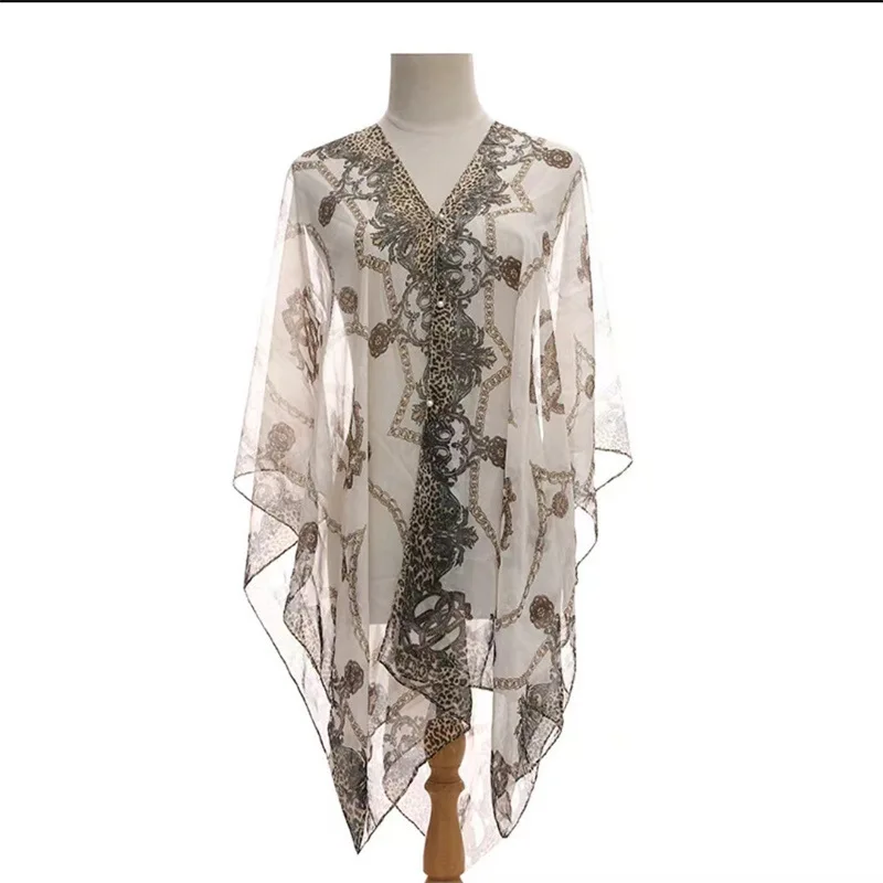 夏の女性用パールシフォンショールスカーフ日焼け止めスリーブカバープリント軽量カバーアップスカーフ卸売 ​ ​