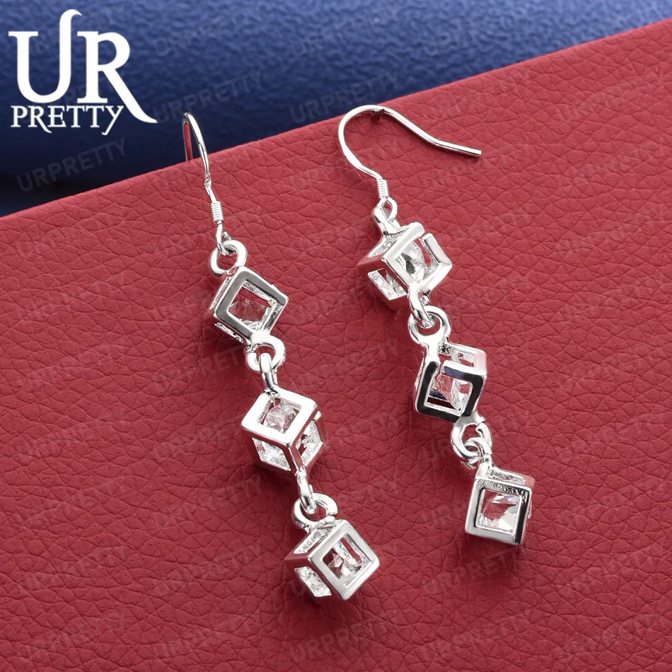 925 Sterling Silver Multi Layer Block AAA Zircon Earrings Women Fashion Gift Party Engagement Wedding Charm Jewelry