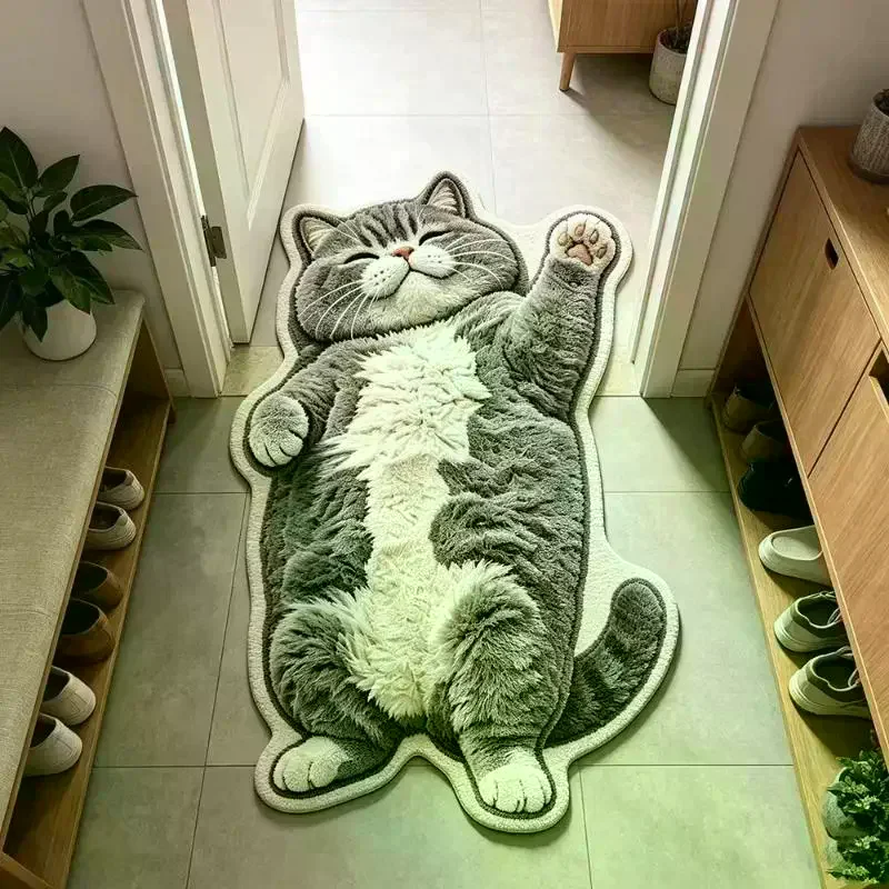 Adorable Cat Shaped Soft Plush Area Rug Home Decor Carpet For Living Room Bedroom Bedside Mat Cozy