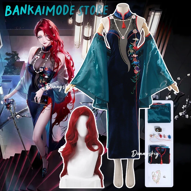 

Game Path To Nowhere Cabernet 코스프레 Costume Chinese Style Cheongsam Dress Retro Dress Cabernet Role-playing Wig Shoe Suits 3xl