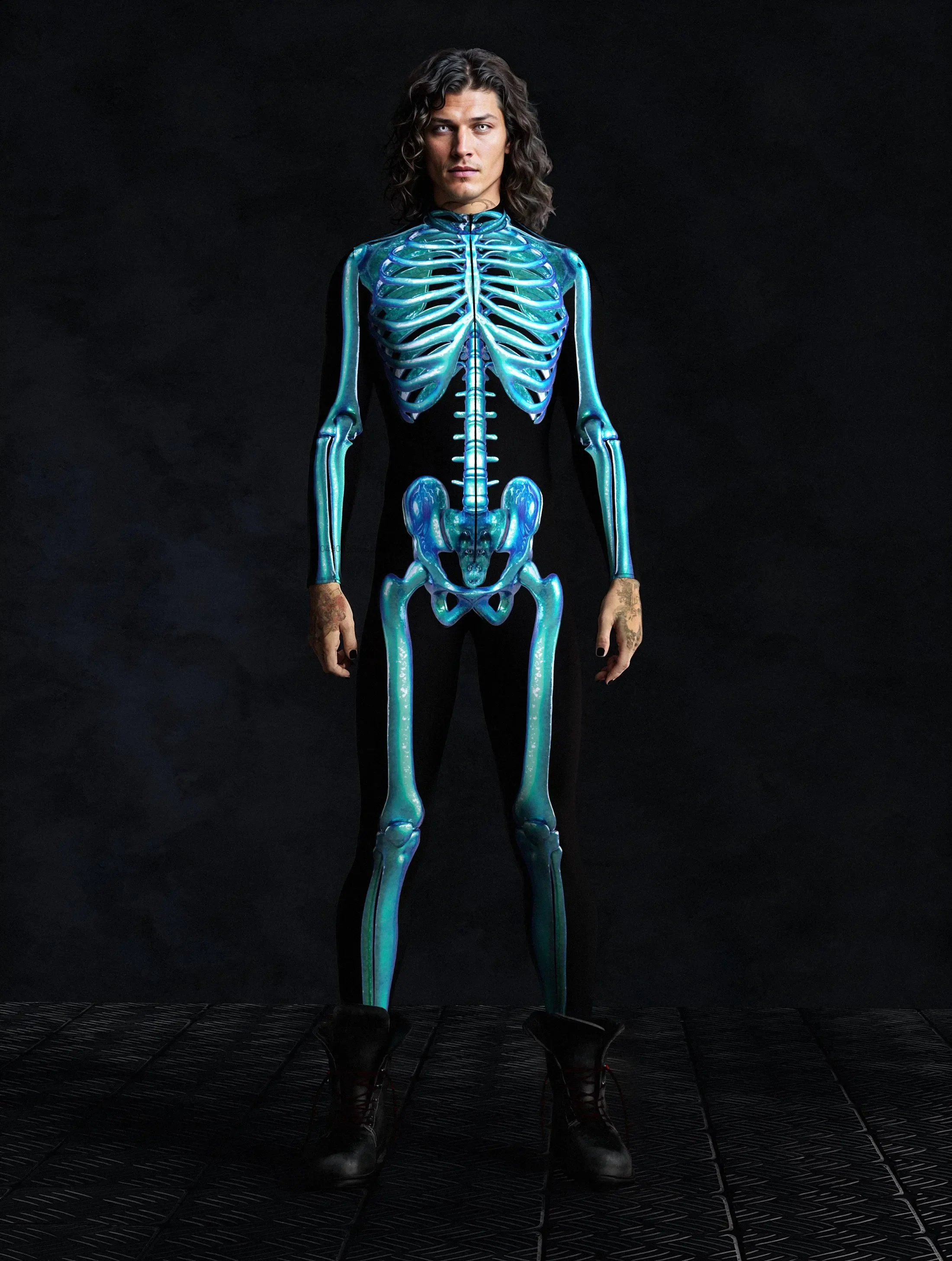 

Halloween Blue Skeleton Adult Cosplay One-piece Costume Men Stage Performance Jumpsuit Dance Party Outfit 2025