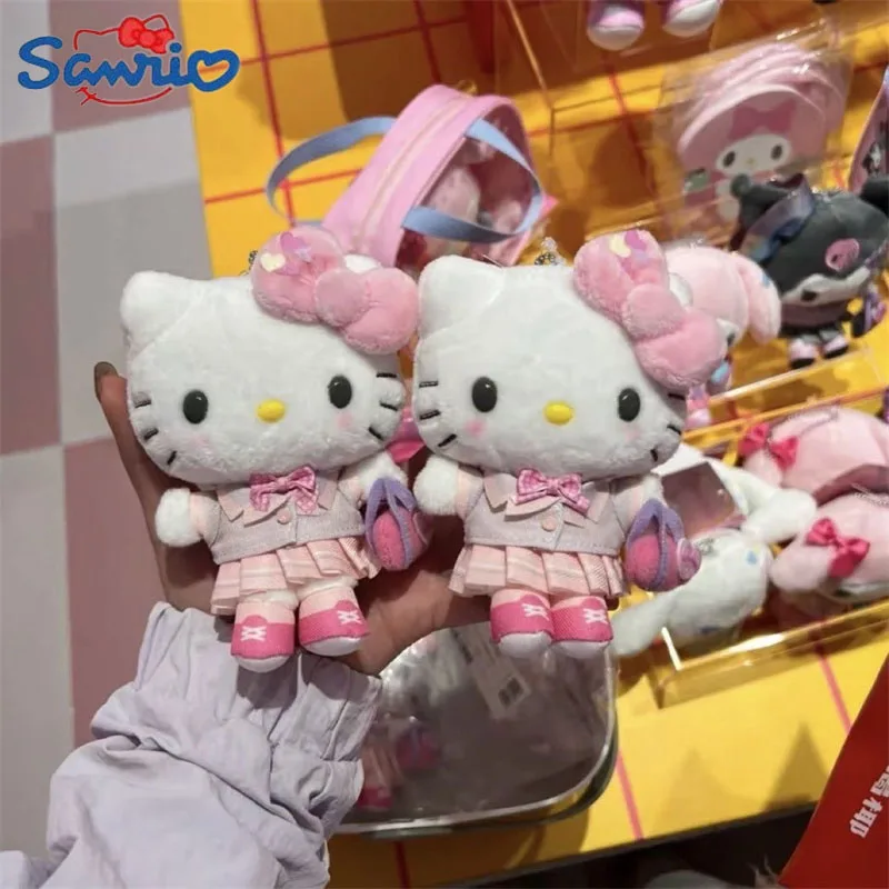 Novo sanrio olá kitty boneca de pelúcia chaveiro anime rosa uniforme universitário kitty brinquedos de pelúcia chaveiro meninas dos desenhos animados sacos chaveiros