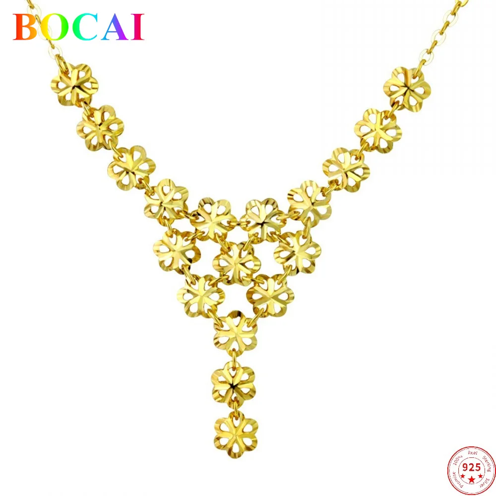 

BOCAI S925 Sterling Silver Necklace for Women 2022 Christmas Long Tassel Flower Chain Pure Argentum Jewelry Valentine's Gift