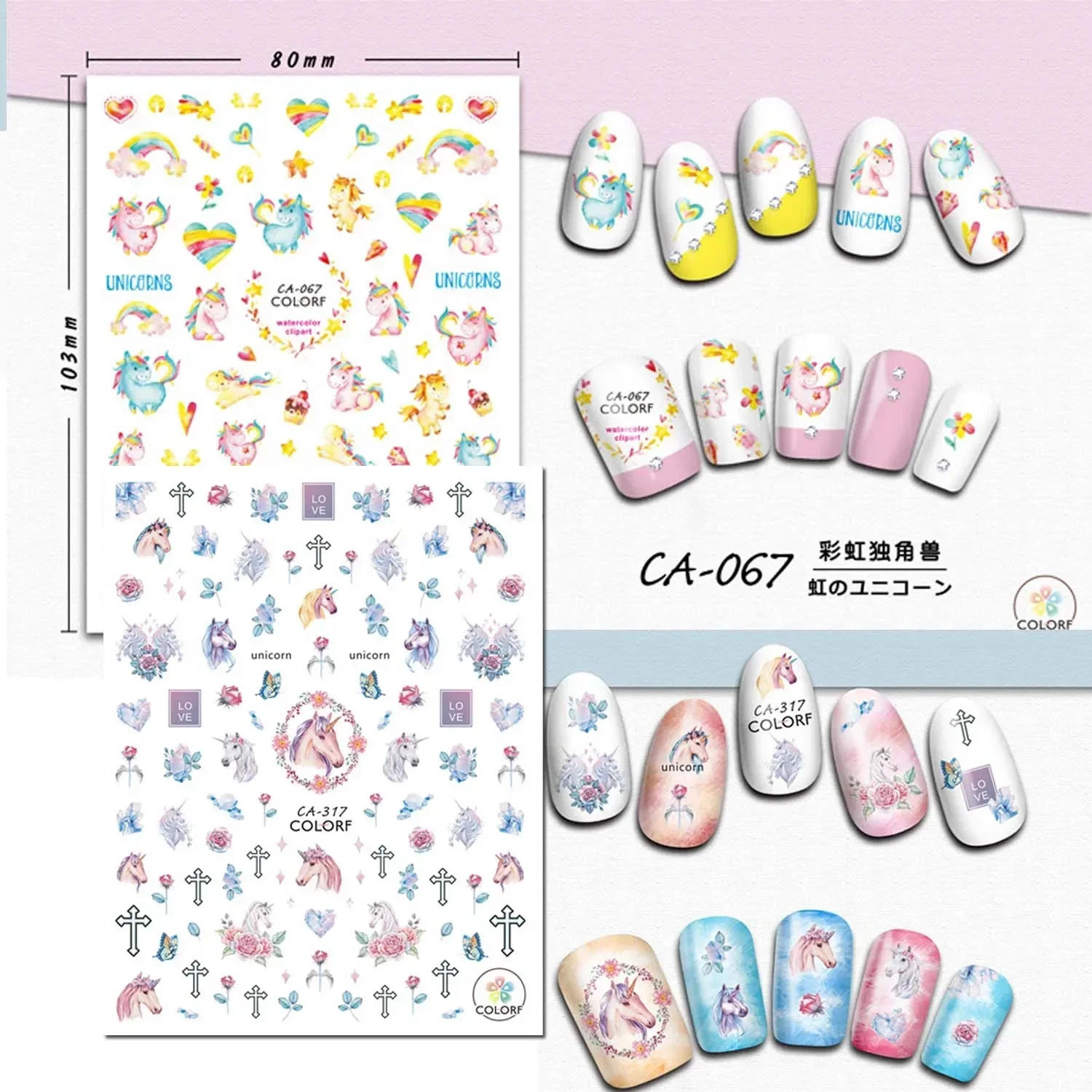 New Cartoon Unicorn Nail Decals Stickers for Nails Unicorns Series Cute Girls Nail Sticker Accessories Supplies Manicure Gifts