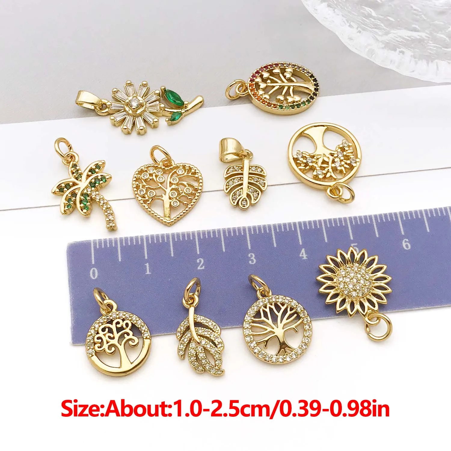 1pc 18K Real Gold Plated Brass Plant Trees, Flowers Charms Pendants for DIY Bracelets Necklaces Earring Jewelry Making Accessory