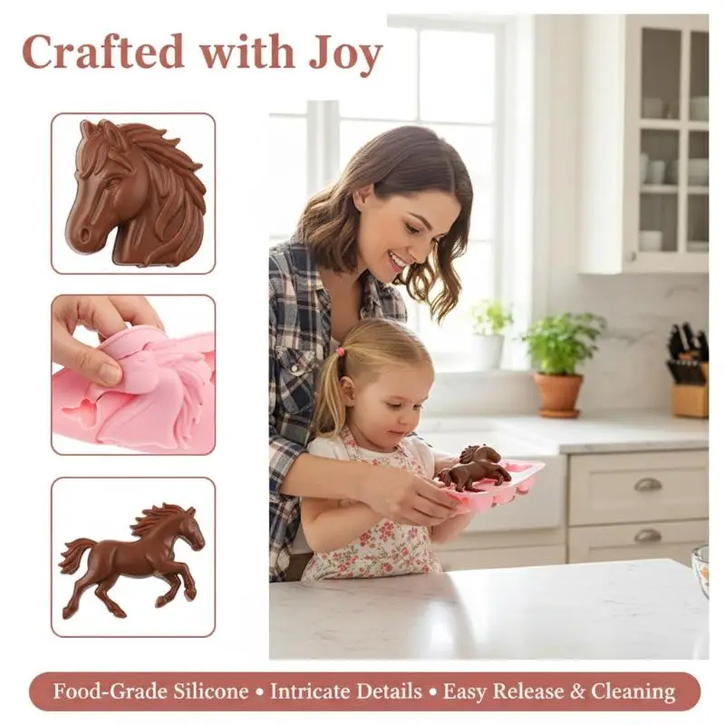 Horse Mold Silicone 4 Cavity 3D Horse Themed Baking Mould Tray For Party Chocolate Cake Topper Dessert Mousse Pastry