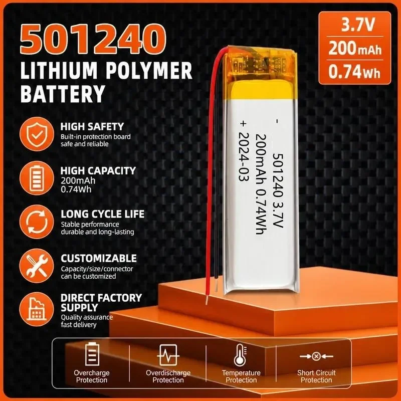 100pcs For 501240 501245 501515 501520 501530 501535 Polymer Lithium Battery 3.7V Rechargeable Li-ion Cell For DIY Electronics