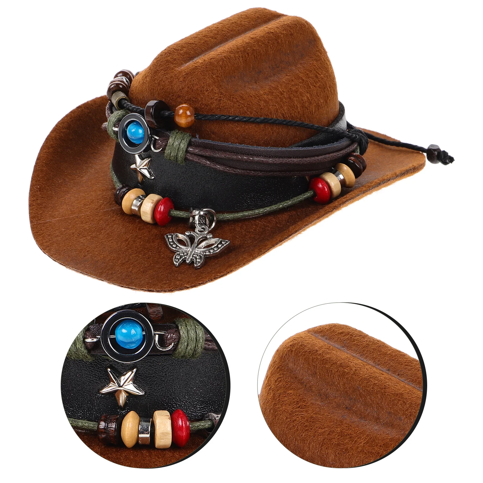 

Handmade Cowboy Hats Car Interior Decoration Cute Western Style Mini Hat Ornament Compatible Nomi Robot Cat Cowboy Costume
