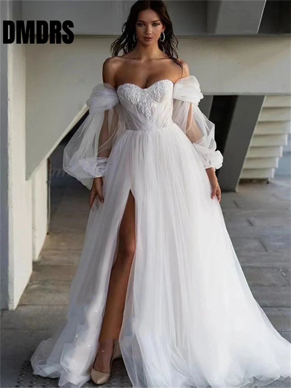 

Elegant Tulle Wedding Dress Romantic Lace Appliques Bridal Gown Classic A-line Floor-length Bridal Dress Vestidos De Novia