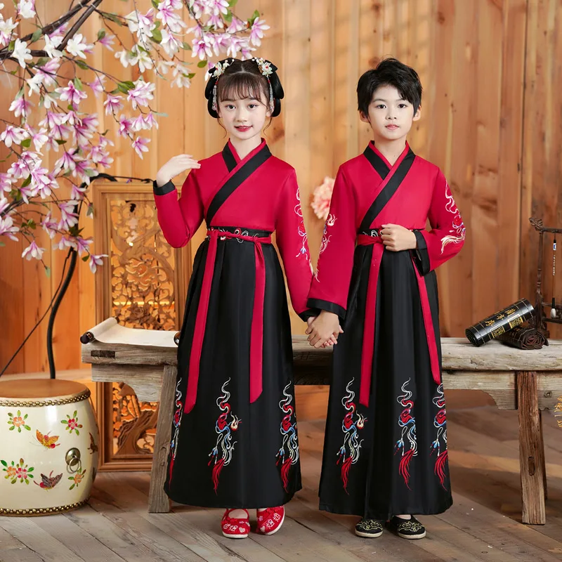 Chinese Boys Girls Traditional Clothes New Book Child Costume for Three Character Classic Hanfu Stage Performance Costume