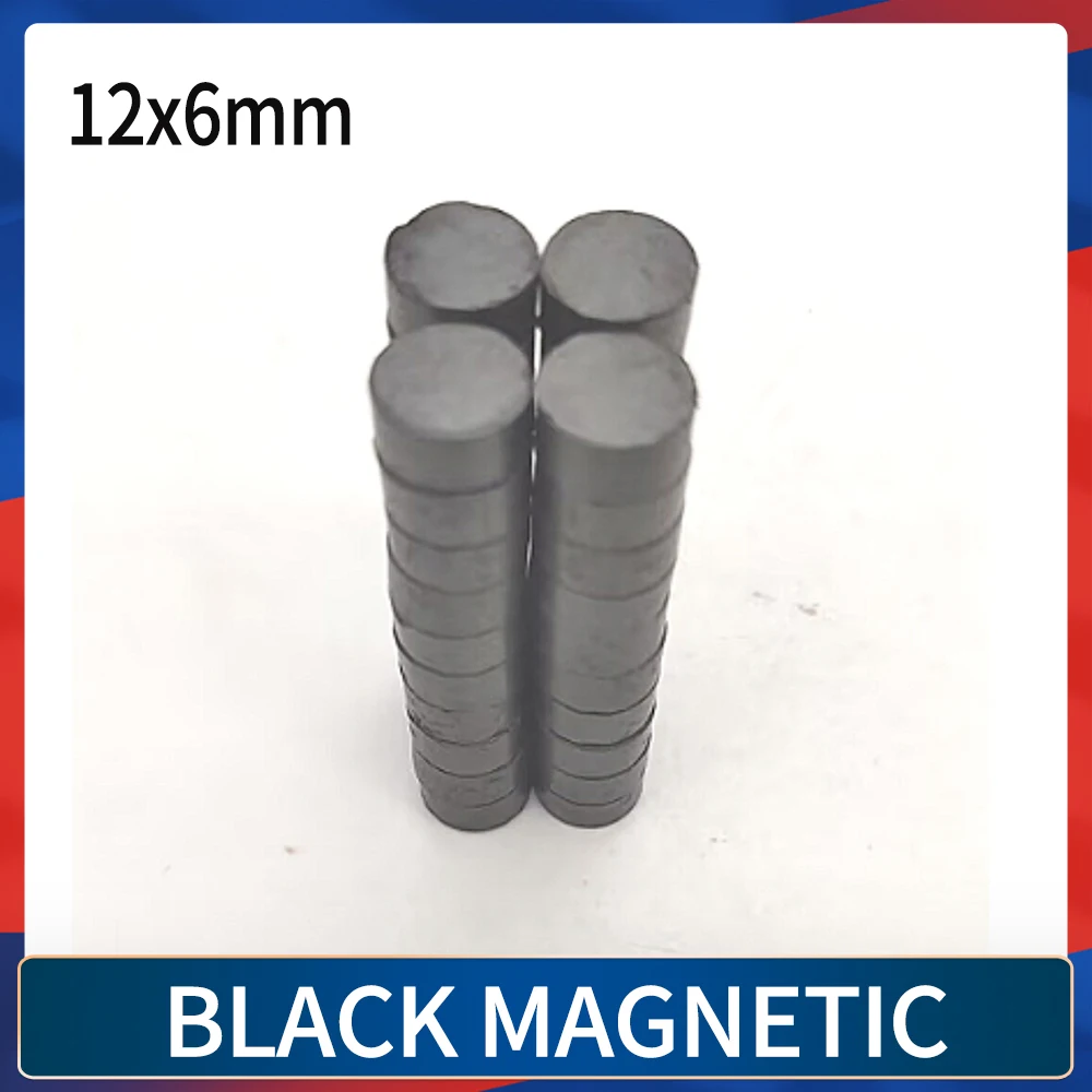12x6 Black Magnets  Round Ferrite Magnet Strong Magnetic High Strength Refrigerator DIY Black Ferrite Magnet Patch 12x6mm