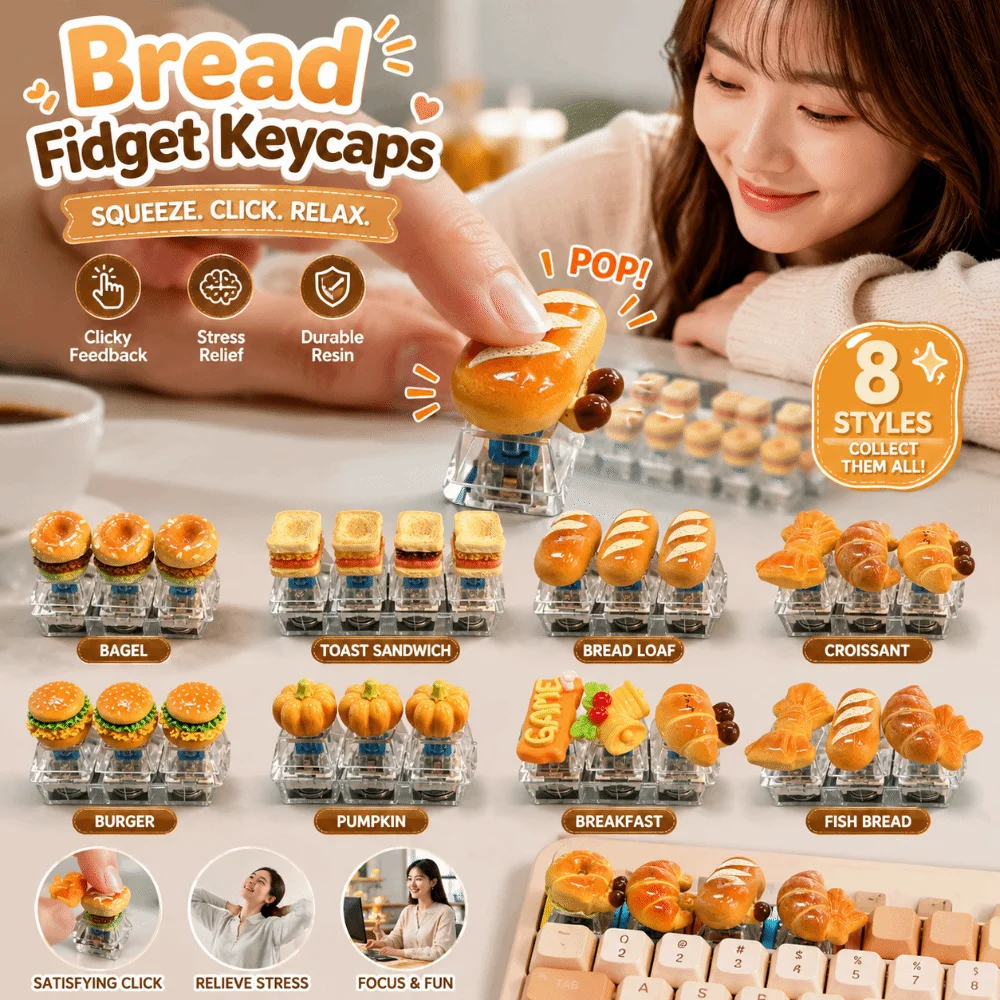 Finger Button Anti-stress Toy Pendant Bread Keycap Pass The Time Fidget Keychain Mechanical Stress Relief Clicker