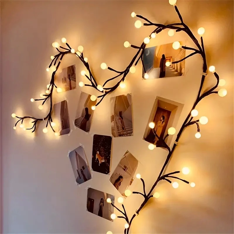 Branch Lights com Design Rattan Dobrável, USB, 48 LED, Decoração Interior, Perfeito para Festas de Natal, Iluminação de Parede do Jardim, 8 Modos