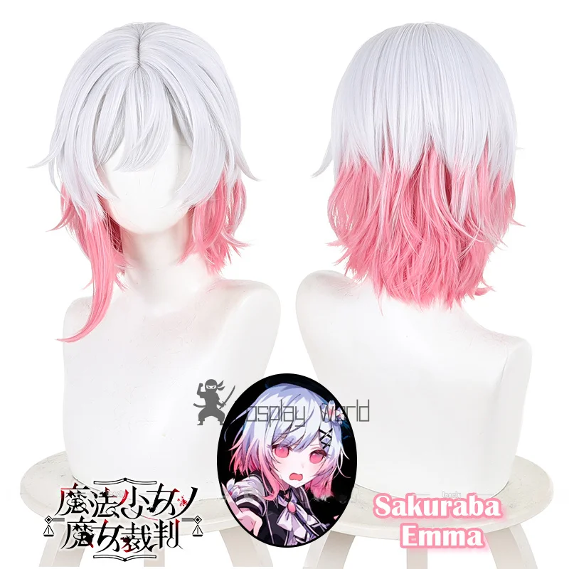 

Magical Girl Witch Trial Sakuraba Emma Cosplay Wig Short White Pink Hair Heat Resistant Synthetic Wigs For Women Girls Christmas