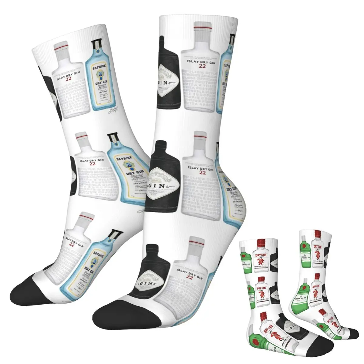

Gin Bottles Illustration Socks Harajuku Sweat Absorbing Stockings All Season Long Socks Accessories for Man's Woman's Christmas