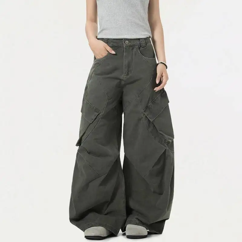 Niche Design Men's Casual Trousers Solid Color Multi-pocket Casual Pleated Loose Wide Leg All-match Male Pants Chic 9O1B9