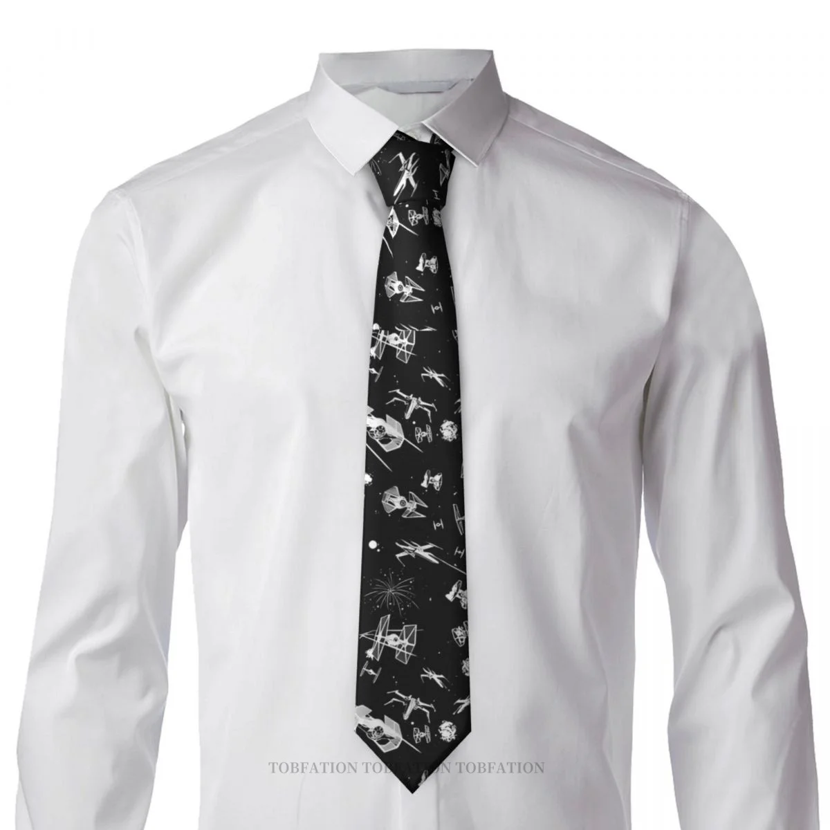 Corbata con estampado de batalla de nave espacial, corbata de cuello Unisex informal, decoración de camisa, corbata delgada a rayas estrechas