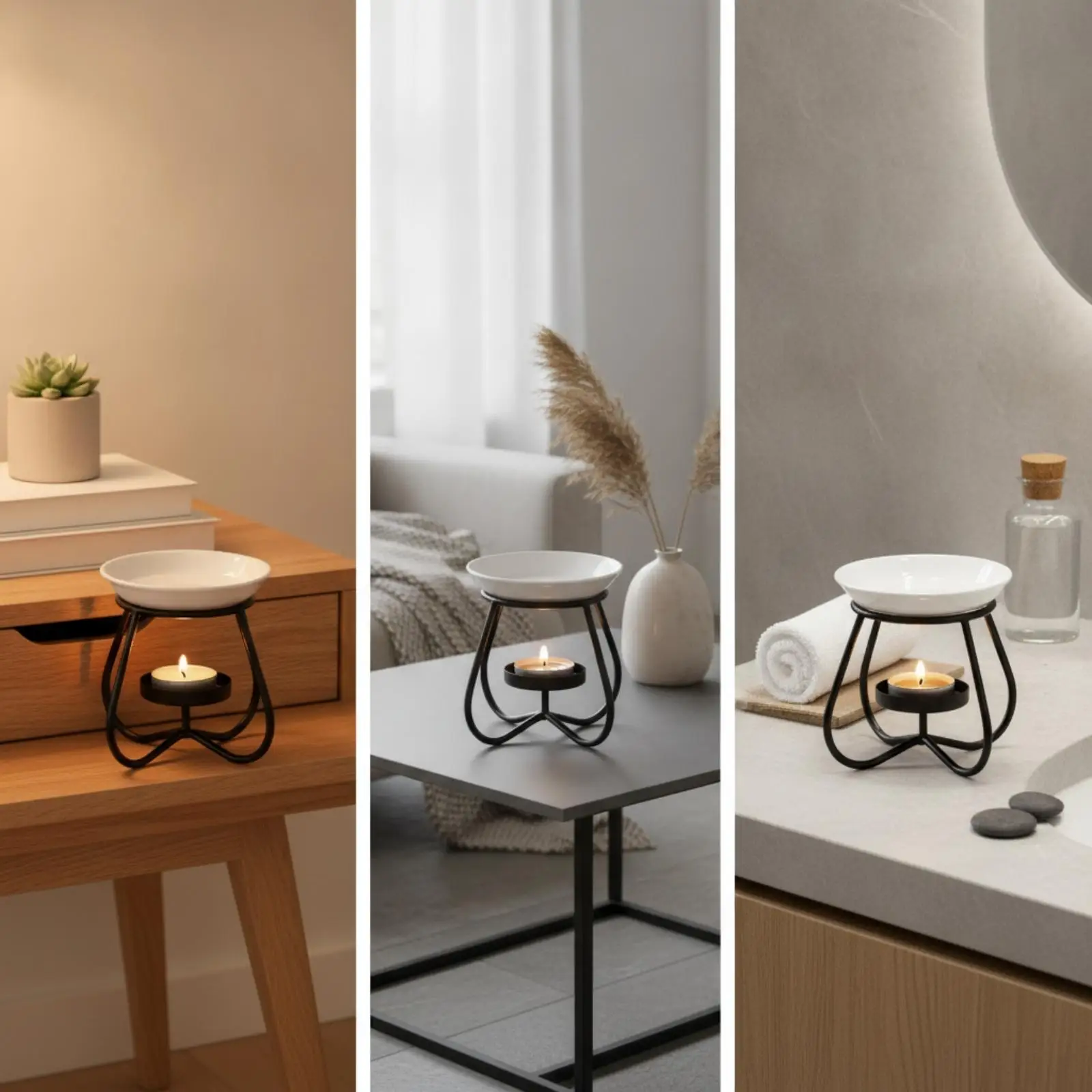Ceramic Oil Burner Freestanding Four-Petal Ceramic Oil Warmer Candle-Heated Melt Melt Burner Compact Aroma Aroma Dispenser