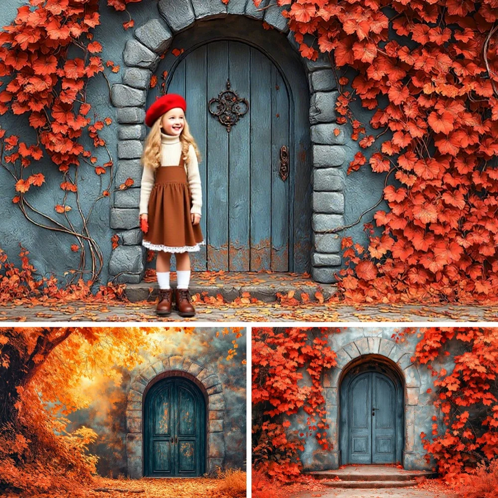 

Autumn Door With Vines Photography Background Kids Birthday Cake Smash Banner Adult Family Portrait Decor Backdrop Photo Studio