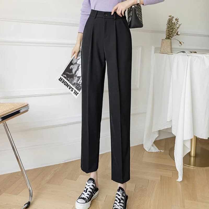 Fashion Female Pants Spring Straight Black White Khaki Trousers Suits Formal Casual S-XL New Women's Pants Harajuku Z119